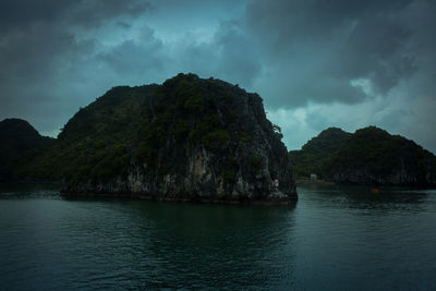 Rock formations in sea against sky