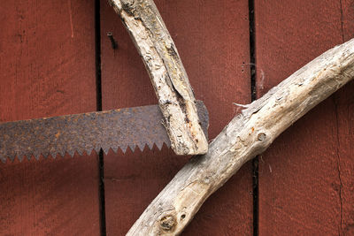 Close-up of rusty metal on wall