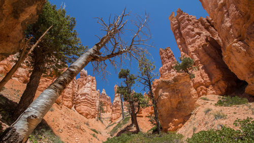 Low angle view of rock formation against sky