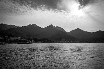 Scenic view of mountains against cloudy sky