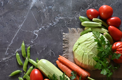 High angle view of vegetables on table