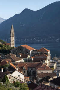 High angle view of buildings in city