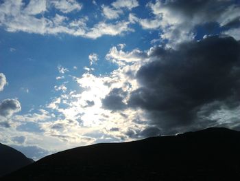 Low angle view of silhouette mountain against sky