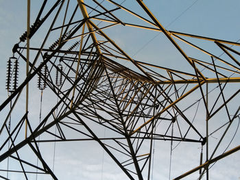 Low angle view of electricity pylon against sky