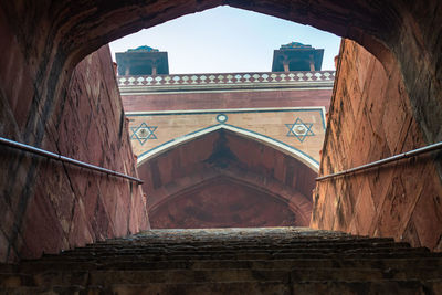 Humayun tomb exterior view at misty morning from unique perspective