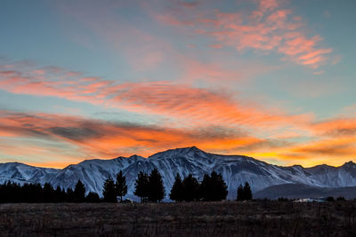 Scenic view of mountains against sky during sunset