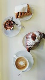 High angle view of breakfast on table