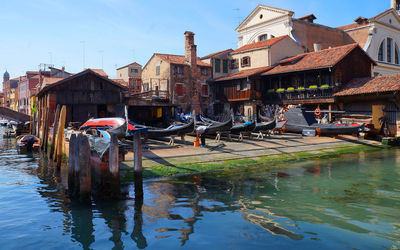 Boats moored at canal