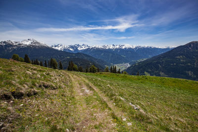 Scenic view of snowcapped mountains against sky