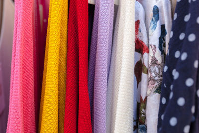 Close-up of multi colored clothing in store