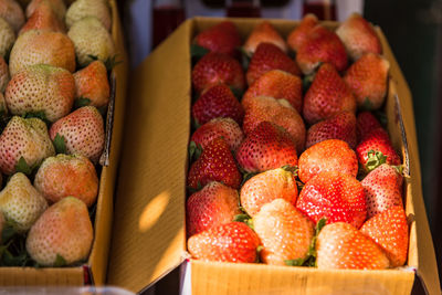 Close-up of strawberries in market