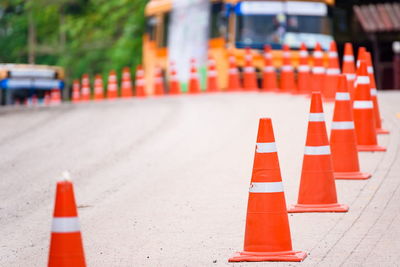 Traffic cones on road