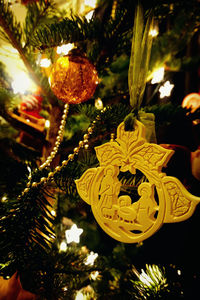 Close-up of christmas tree at night