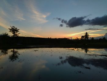 Scenic view of lake against sky during sunset