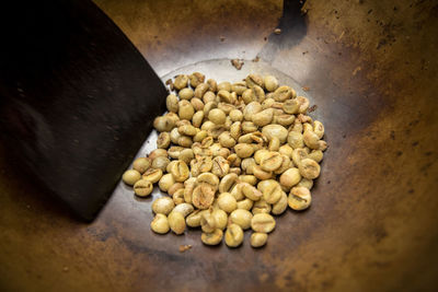 High angle view of roasted coffee on table