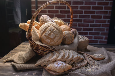 Close-up of bread in basket on table