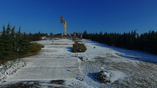 Scenic view of landscape against clear blue sky