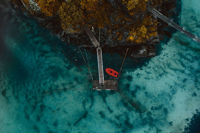 High angle view of boat in sea