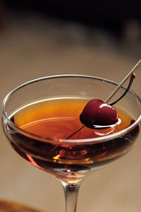 Close-up of wineglass on table