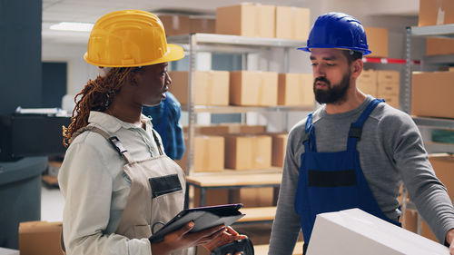 Portrait of engineer working at construction site