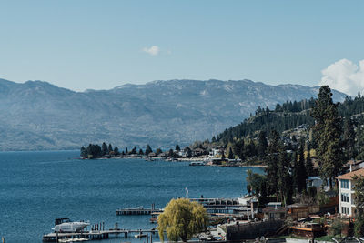 Scenic view of sea and mountains against sky