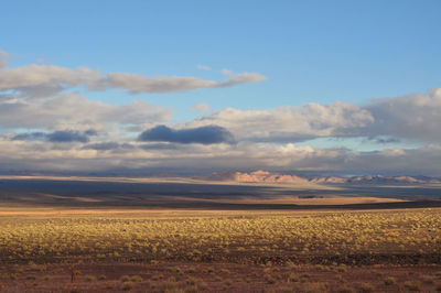 Scenic view of field against cloudy sky