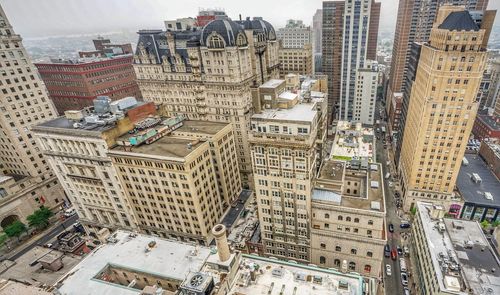 High angle view of buildings in city