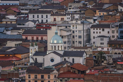 High angle view of buildings in city