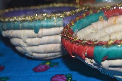 Close-up of multi colored decoration on table