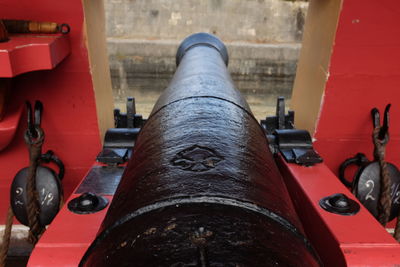 Close-up of cannon in ship