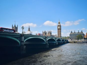 View of bridge over river in city