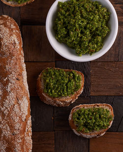 Pesto with cilantro and nuts. top view