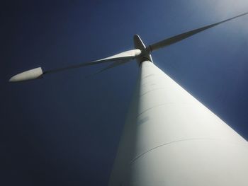 Low angle view of windmill against clear blue sky