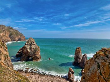 Panoramic view of sea against blue sky