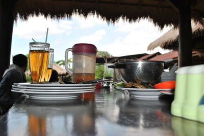 Close-up of cooking pan on table