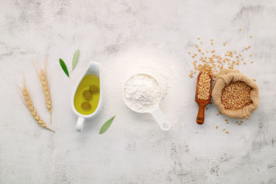 High angle view of bread on white background