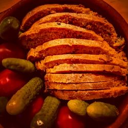 High angle view of vegetables in plate