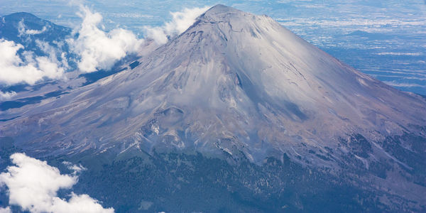 Aerial view of snowcapped mountains against sky