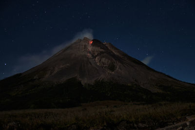 Mount merapi erupts with high intensity at night during a full moon. 