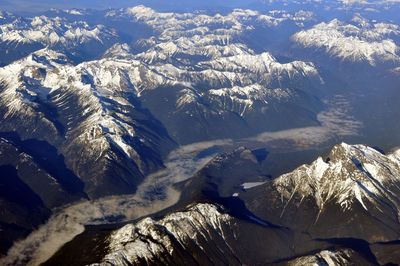 Aerial view of snowcapped mountains