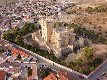 High angle view of old building in city