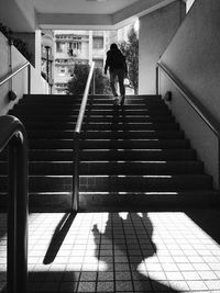 Rear view of man on steps