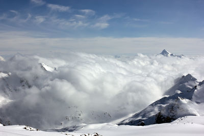 Scenic view of snowcapped mountains against sky