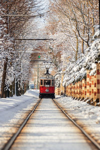 Prague, czech republic - february 4, 2019. historical sightseeing tram in winter prague