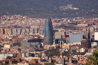 High angle view of buildings in city