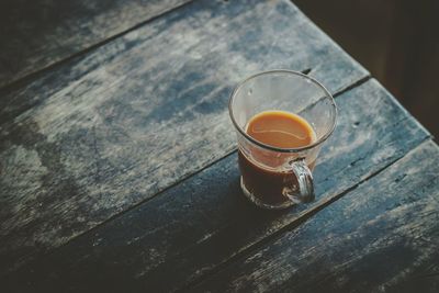 High angle view of drink on table