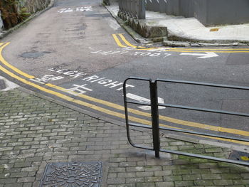 High angle view of road sign