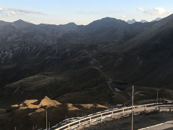 High angle view of mountains against sky