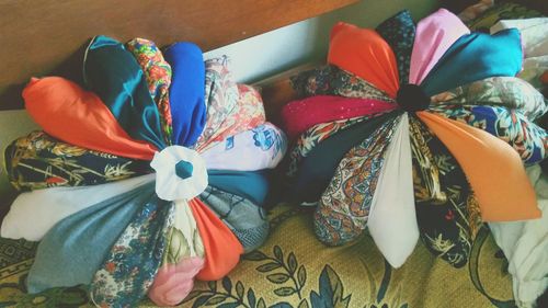 Close-up of multi colored umbrellas