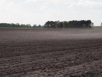Scenic view of field against cloudy sky